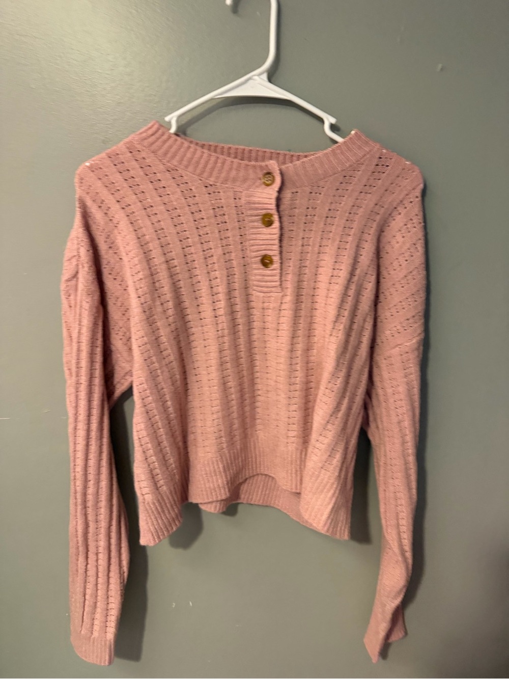 No Boundaries Women's Pink Knit Button-Front Sweater